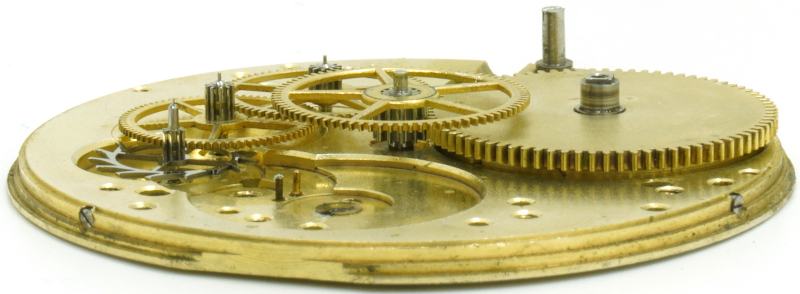 Seitenansicht des Räderwerks Omega 17''' LOC: Seitenansicht des Räderwerks